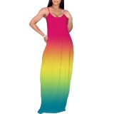 1 Piece Custom Fashion Printed Gradient Color Straps Maxi Dresses