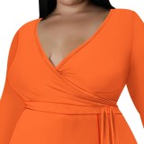 Casual Print Gradient Color V Neck Plus Size Long Dresses