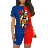 1 Piece Custom Casual Printed O Neck 2 Piece Short Set