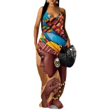 1 Piece Custom Fashion Printed African Avatar Straps Maxi Dress