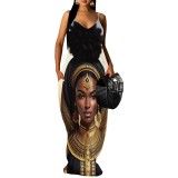 1 Piece Custom Fashion Printed African Avatar Straps Maxi Dress