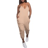 Casual Solid Color Straps V Neck One-Piece Jumpsuits