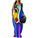 1 Piece Custom Fashion Printed African Avatar Straps Maxi Dress