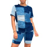 1 Piece Custom Casual Printed O Neck 2 Piece Short Set