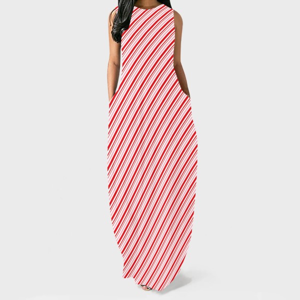 1 Piece Custom Fashion Printed O Neck Sleevelss Maxi Dresses
