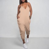 Casual Solid Color Straps V Neck One-Piece Jumpsuits