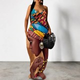 1 Piece Custom Fashion Printed African Avatar Straps Maxi Dress