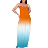 1 Piece Custom Fashion Printed Gradient Color Straps Maxi Dresses