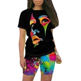 1 Piece Custom Casual Printed O Neck 2 Piece Short Set
