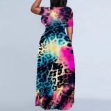 Casual Print Crew Neck Long Plus Size Dresses