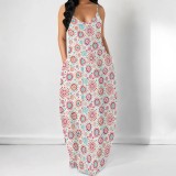 1 Piece Custom Casual Printed Straps Maxi Dress
