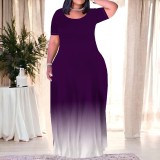 1 Piece Custom Casual Print Gradient Color Plus Size Long Dresses