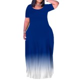 1 Piece Custom Casual Print Gradient Color Plus Size Long Dresses