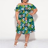 1 Piece Custom Casual Printed Off Shoulder Plus Size Dress