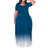1 Piece Custom Casual Print Gradient Color Plus Size Long Dresses