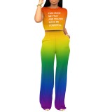 1 Piece Custom Casual Print Letter Gradient Color Short Sleeve Pant Set