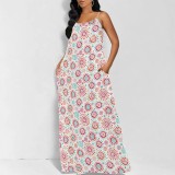 1 Piece Custom Casual Printed Straps Maxi Dress