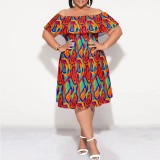 1 Piece Custom Casual Printed Off Shoulder Plus Size Dress
