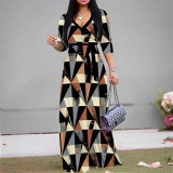 1 Piece Custom Solid Printed V Neck Long Sleeve Maxi Dress
