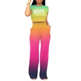 1 Piece Custom Casual Print Letter Gradient Color Short Sleeve Pant Set
