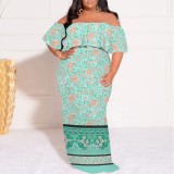 1 Piece Custom Casual Print Off Shoulder Plus Size Maxi Dress