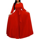 1 Piece Custom Solid Printed Long Sleeve Maxi Dress