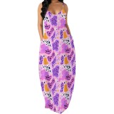 1 Piece Custom Casual Printed Straps Maxi Dress
