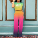 1 Piece Custom Casual Print Letter Gradient Color Short Sleeve Pant Set