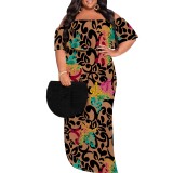 1 Piece Custom Casual Print Off Shoulder Plus Size Maxi Dress