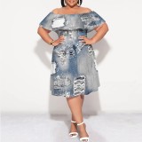 1 Piece Custom Casual Printed Off Shoulder Plus Size Dress