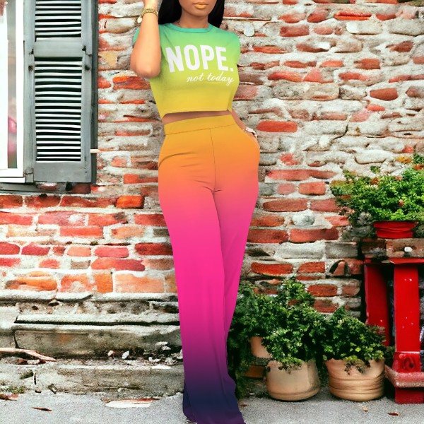 1 Piece Custom Casual Print Letter Gradient Color Short Sleeve Pant Set