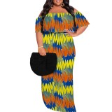 1 Piece Custom Casual Print Off Shoulder Plus Size Maxi Dress