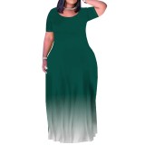 1 Piece Custom Casual Print Gradient Color Plus Size Long Dresses