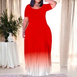 1 Piece Custom Casual Print Gradient Color Plus Size Long Dresses