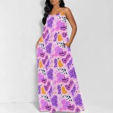1 Piece Custom Casual Printed Straps Maxi Dress