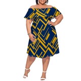 1 Piece Custom Casual Printed Off Shoulder Plus Size Dress