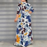 1 Piece Custom Casual Print V Neck Plus Size Maxi Dress