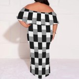1 Piece Custom Casual Print Off Shoulder Plus Size Maxi Dress