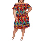 1 Piece Custom Casual Printed Off Shoulder Plus Size Dress