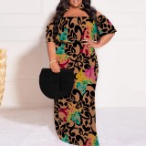 1 Piece Custom Casual Print Off Shoulder Plus Size Maxi Dress