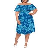 1 Piece Custom Casual Printed Off Shoulder Plus Size Dress