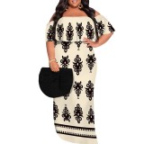 1 Piece Custom Casual Print Off Shoulder Plus Size Maxi Dress
