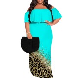 Casual Print Pleated Off Shoulder Plus Size Long Dresses