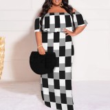 1 Piece Custom Casual Print Off Shoulder Plus Size Maxi Dress
