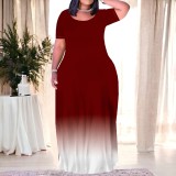 1 Piece Custom Casual Print Gradient Color Plus Size Long Dresses