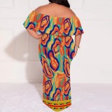 1 Piece Custom Casual Print Off Shoulder Plus Size Maxi Dress
