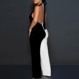 Casual Solid Color Halter Backless One-Piece Jumpsuits