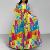 1 Piece Custom Fashion Printed Long Sleeve Maxi Dress