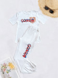 Casual Women's Printed Letter Short Sleeve Sportswear Set with Pockets