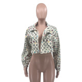 Woven New Tops Printed Long Sleeves Short Outsidewear